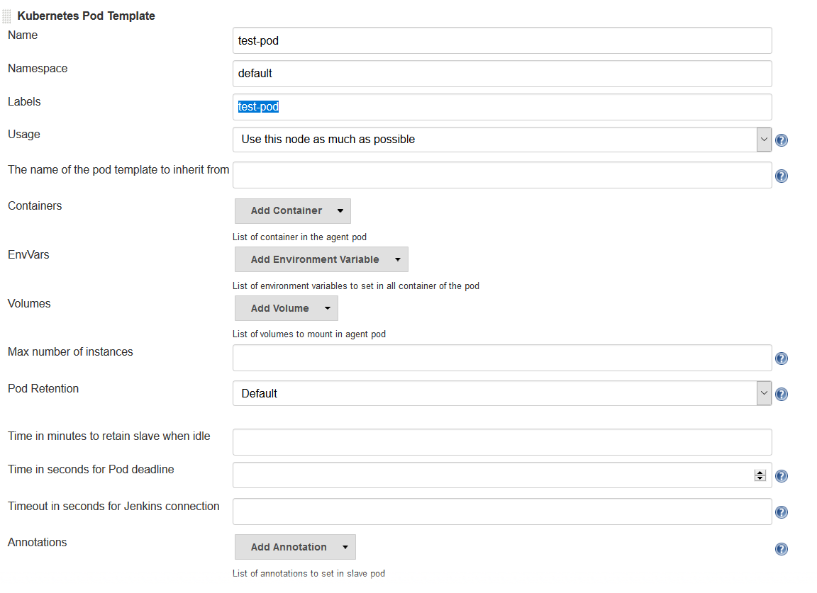 Kubernetes Pod Template